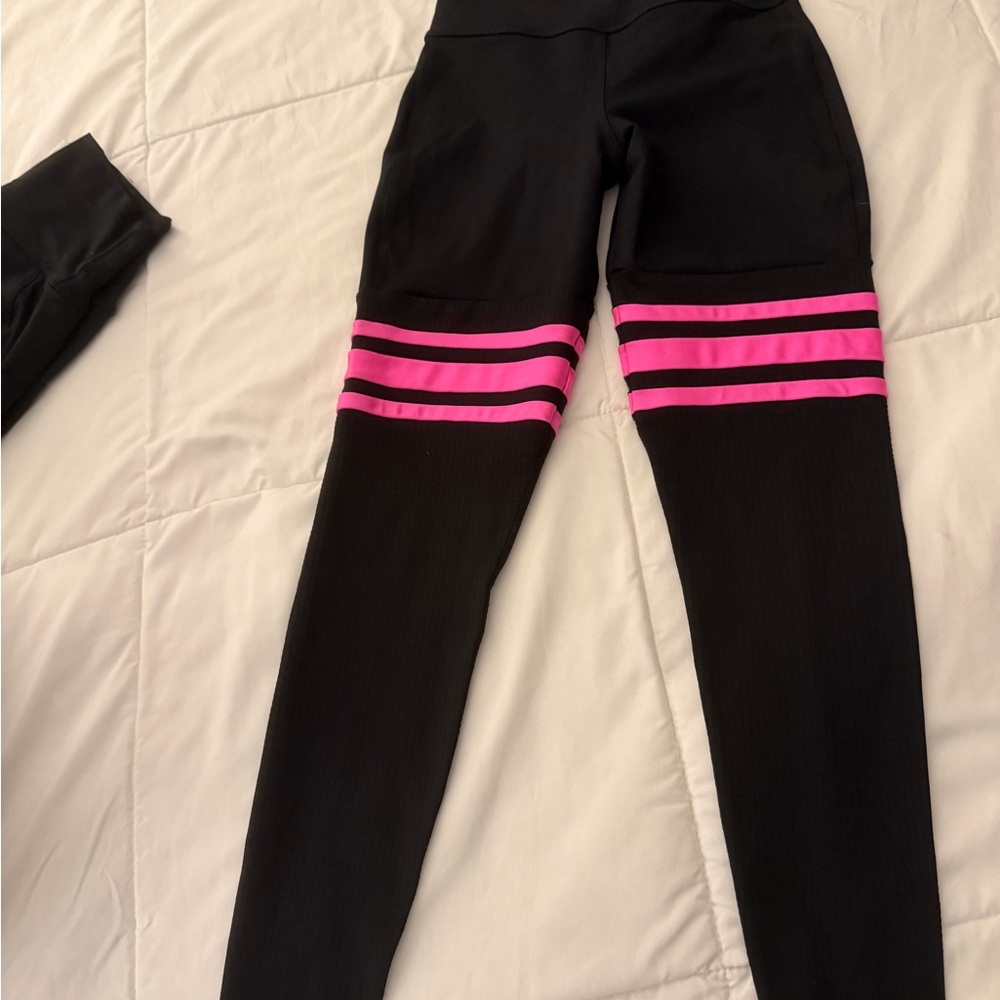 Bombshell Black and Pink Striped Leggings